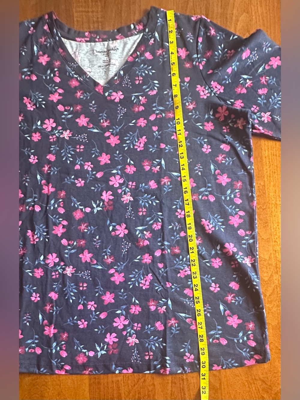 Woman Within•2 tops•button-down blouse/long-sleeve tee•18/20 L•black/pink•floral - Picture 14 of 16